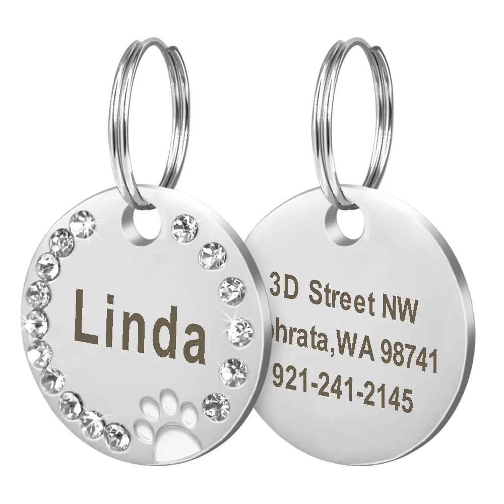 Médaille d'Identification Personnalisée avec Strass pour Chiens et Chats