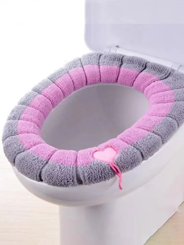 1 paquet de tapis de toilette tricoté portable de couleur cousue, housse de toilette antigel lavable et épaisse tricotée de type O universelle