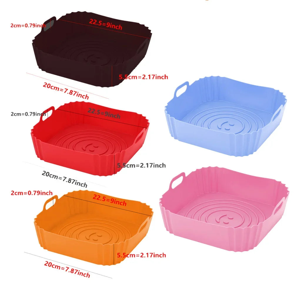 Revêtement de poêle réutilisable pour friteuse à air comprimé, accessoires en silicone pour friteuses à air comprimé, plaque de cuisson pour four, pizza, poulet, moule en silicone antiadhésif pour friteuse à air comprimé