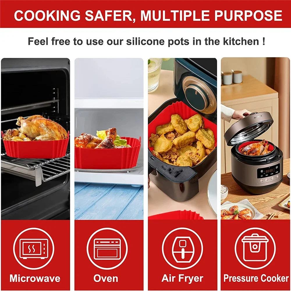 Revêtement de poêle réutilisable pour friteuse à air comprimé, accessoires en silicone pour friteuses à air comprimé, plaque de cuisson pour four, pizza, poulet, moule en silicone antiadhésif pour friteuse à air comprimé