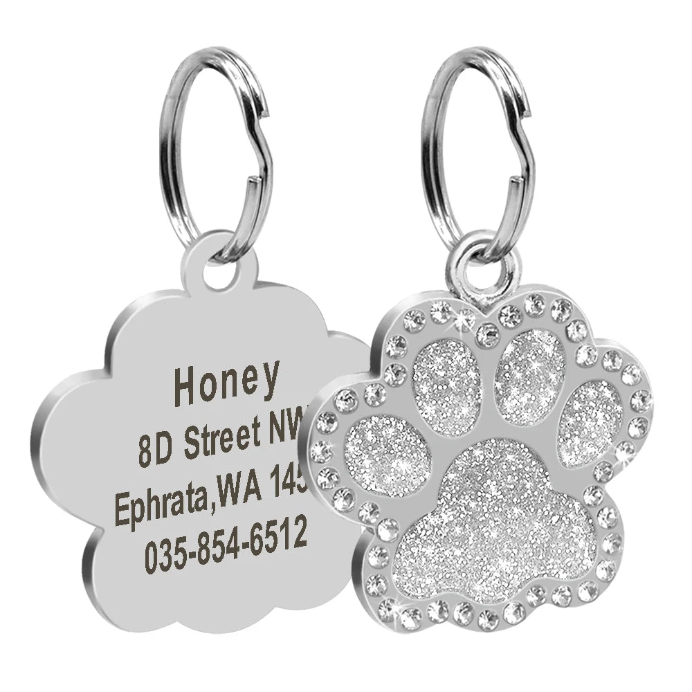 Médaille d'Identification Personnalisée avec Strass pour Chiens et Chats