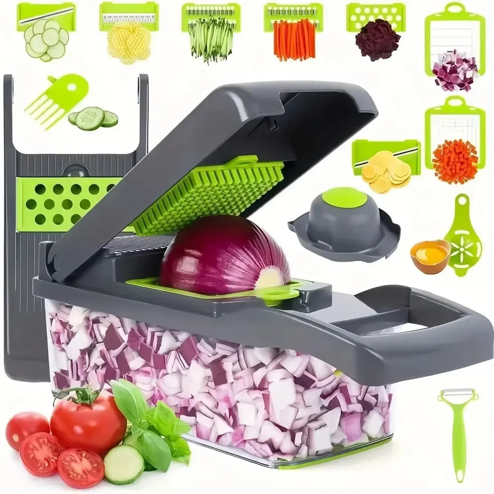 Hachoir à légumes multifonctionnel avec poignée, râpe à aliments, hachoir à aliments, trancheuse à légumes, coupe en dés, 14/16 en 1, articles de cuisine Cocina