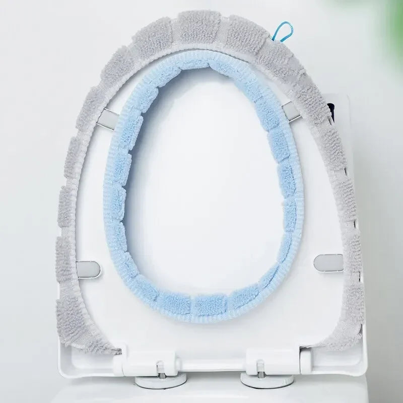 1 paquet de tapis de toilette tricoté portable de couleur cousue, housse de toilette antigel lavable et épaisse tricotée de type O universelle
