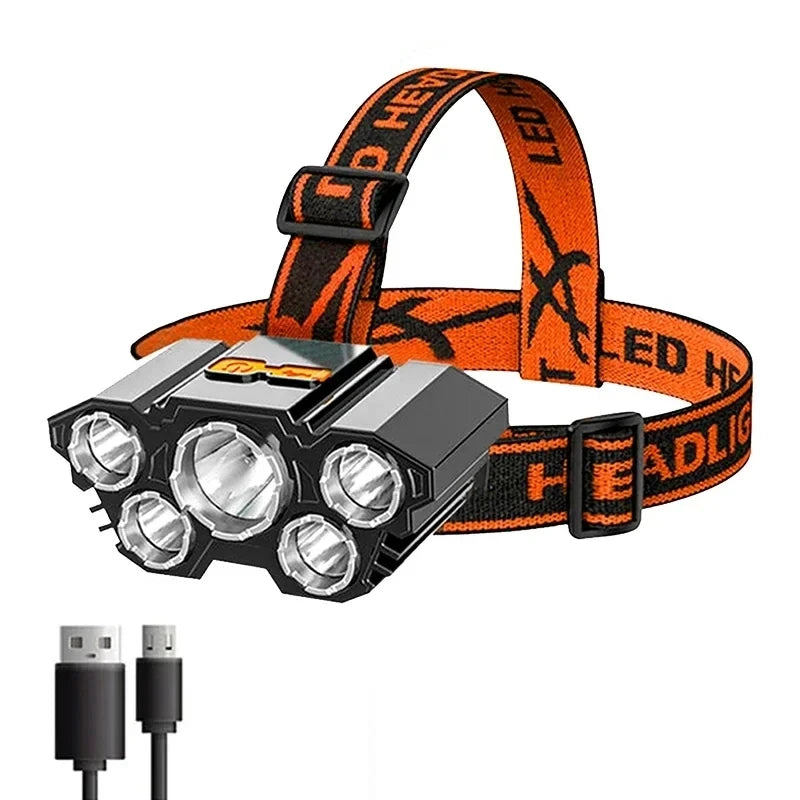 Lampe de poche rechargeable à 5 LED avec batterie 18650 intégrée