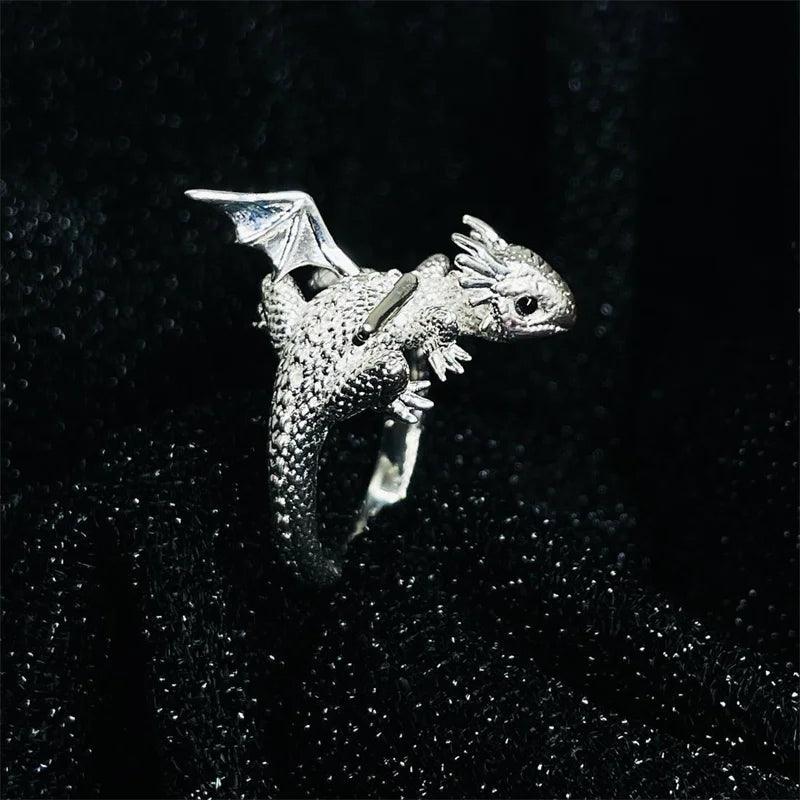 Bagues d'ouverture vintage en forme de dragon foncé