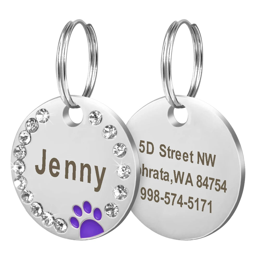 Médaille d'Identification Personnalisée avec Strass pour Chiens et Chats