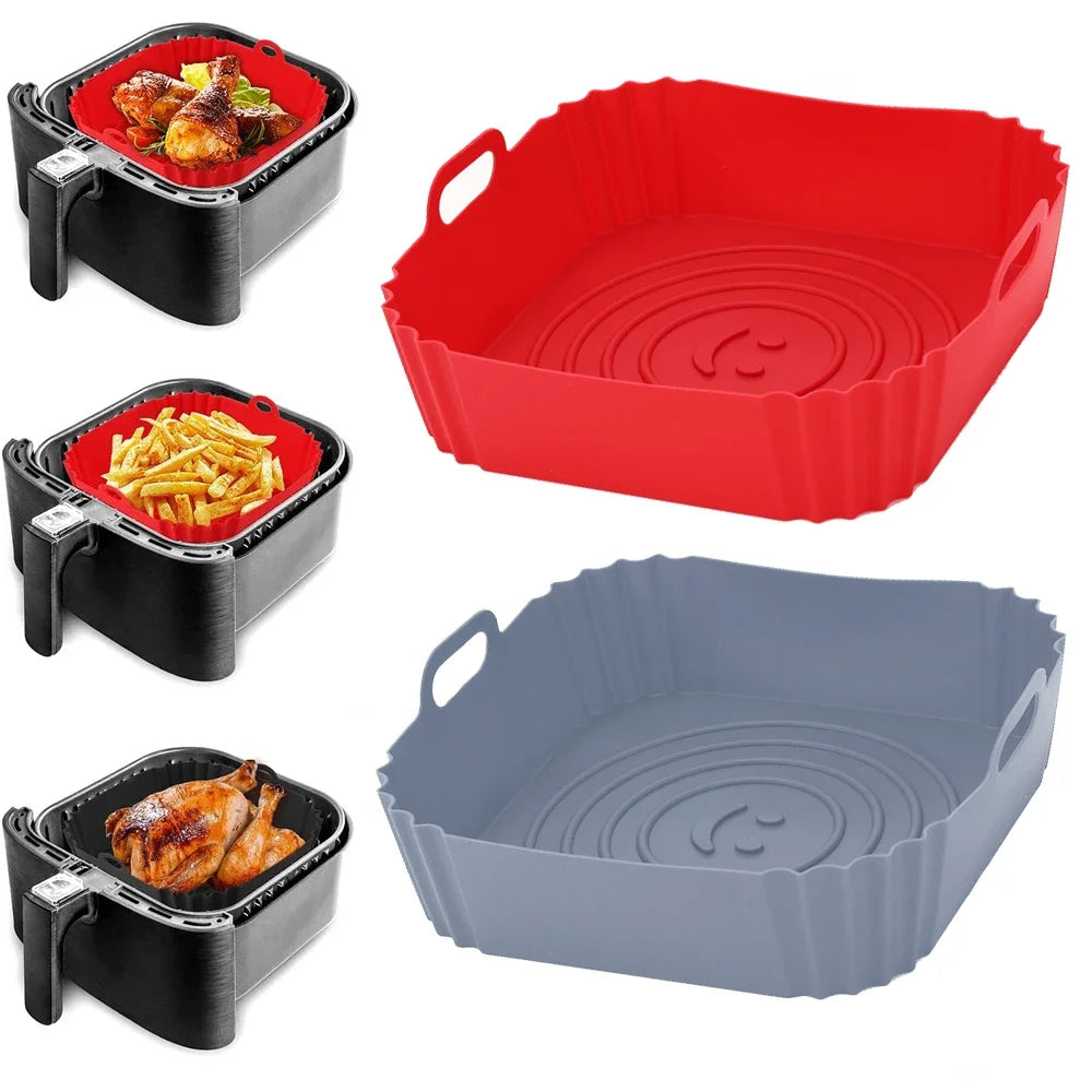Revêtement de poêle réutilisable pour friteuse à air comprimé, accessoires en silicone pour friteuses à air comprimé, plaque de cuisson pour four, pizza, poulet, moule en silicone antiadhésif pour friteuse à air comprimé