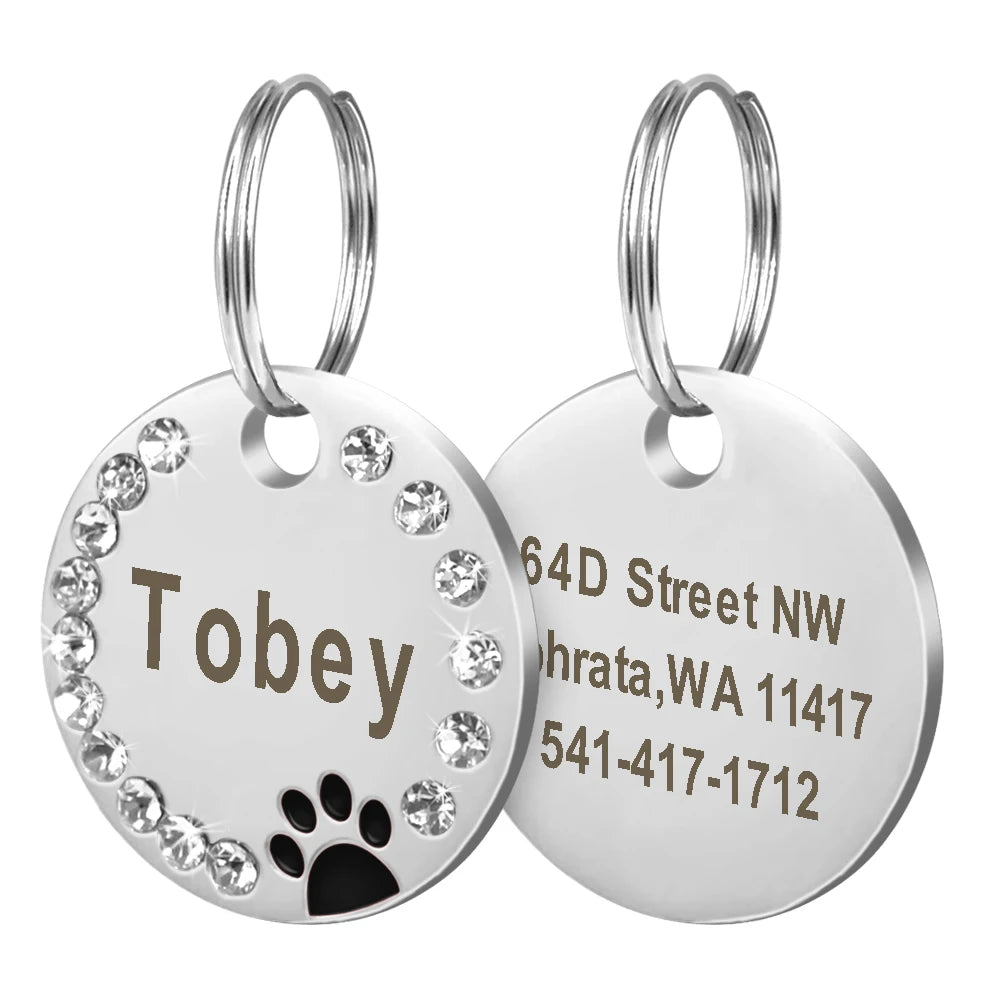 Médaille d'Identification Personnalisée avec Strass pour Chiens et Chats