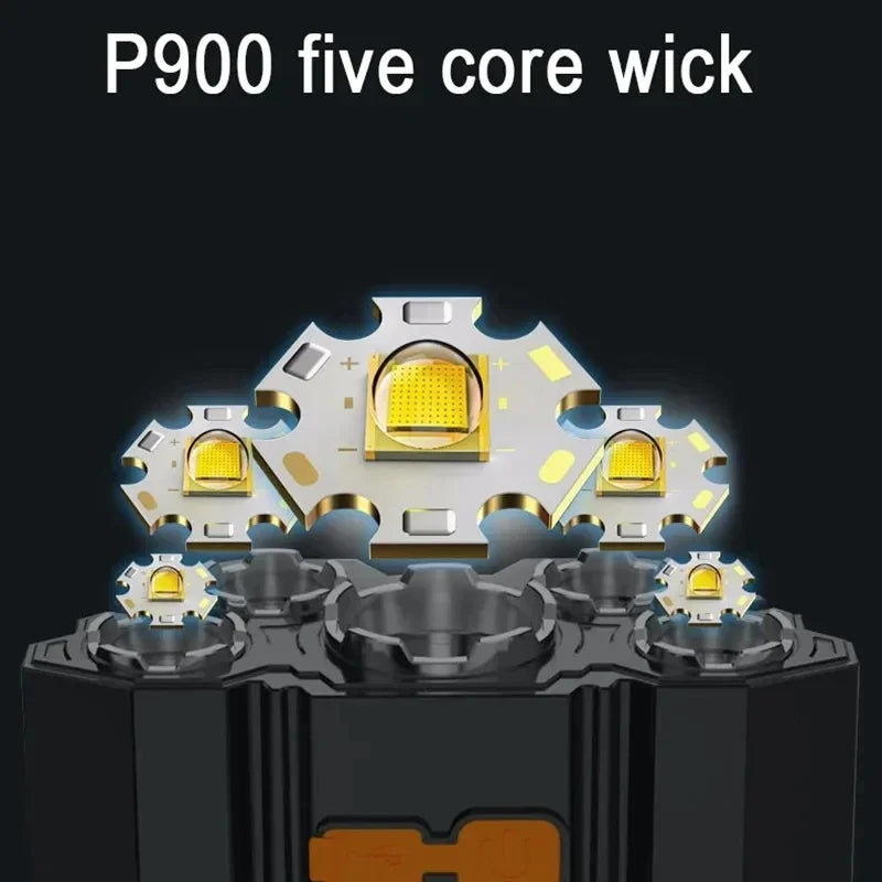Lampe de poche rechargeable à 5 LED avec batterie 18650 intégrée