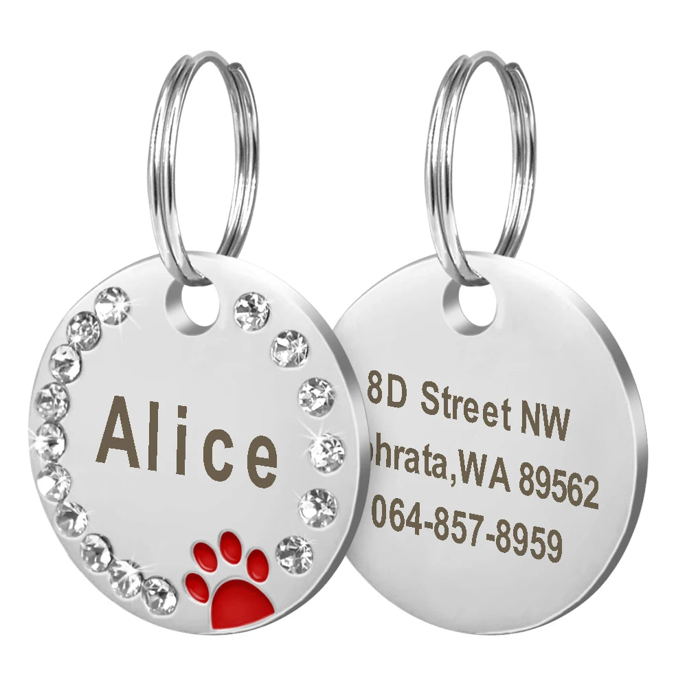 Médaille d'Identification Personnalisée avec Strass pour Chiens et Chats