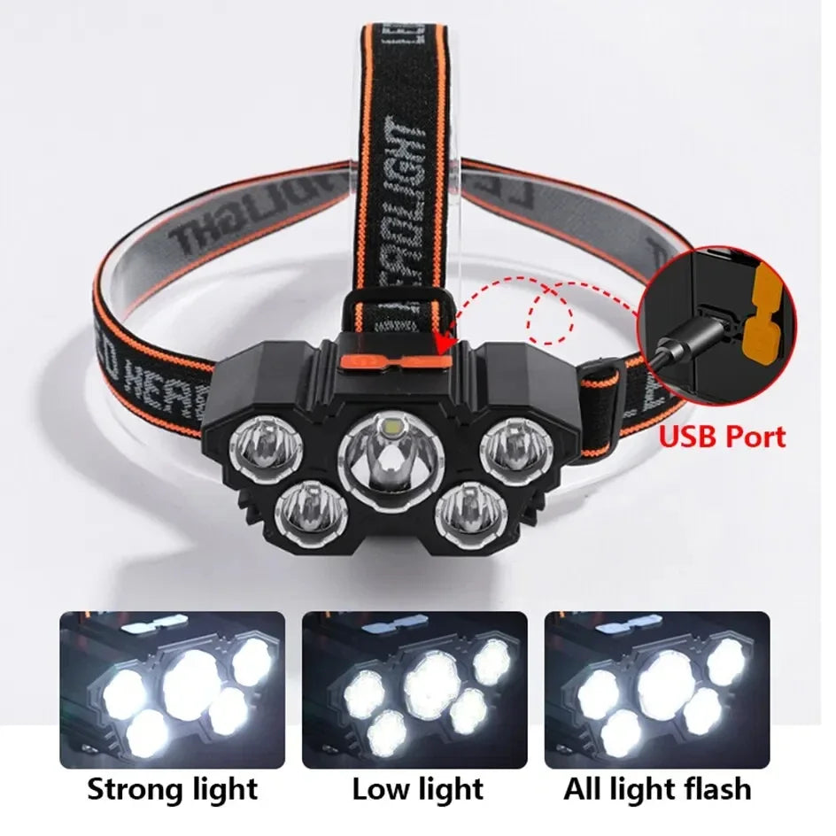 Lampe de poche rechargeable à 5 LED avec batterie 18650 intégrée
