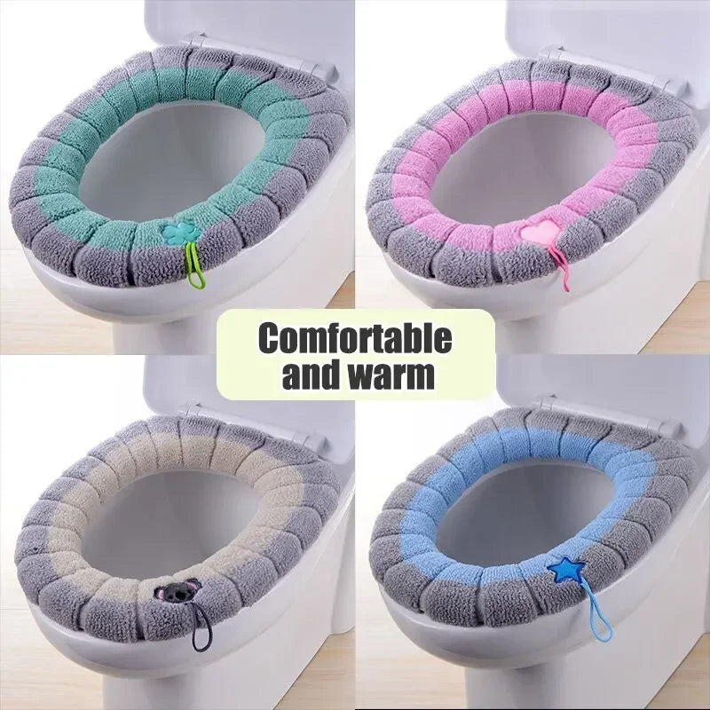 1 paquet de tapis de toilette tricoté portable de couleur cousue, housse de toilette antigel lavable et épaisse tricotée de type O universelle