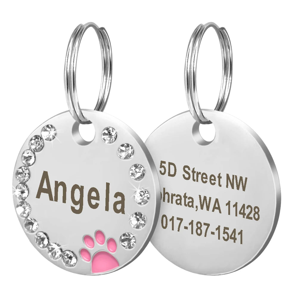 Médaille d'Identification Personnalisée avec Strass pour Chiens et Chats