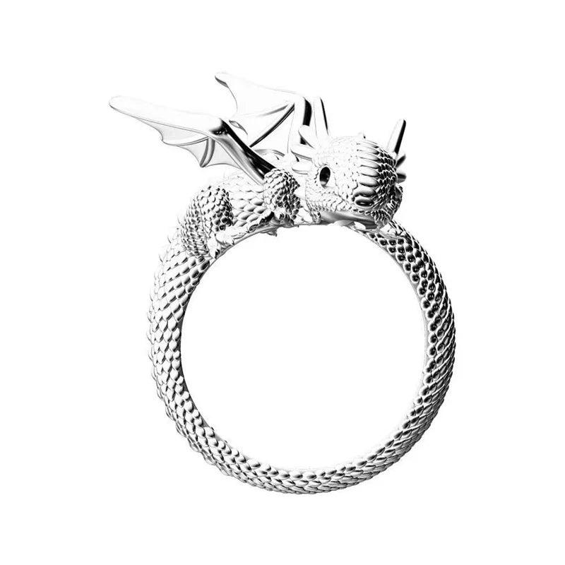 Bagues d'ouverture vintage en forme de dragon foncé