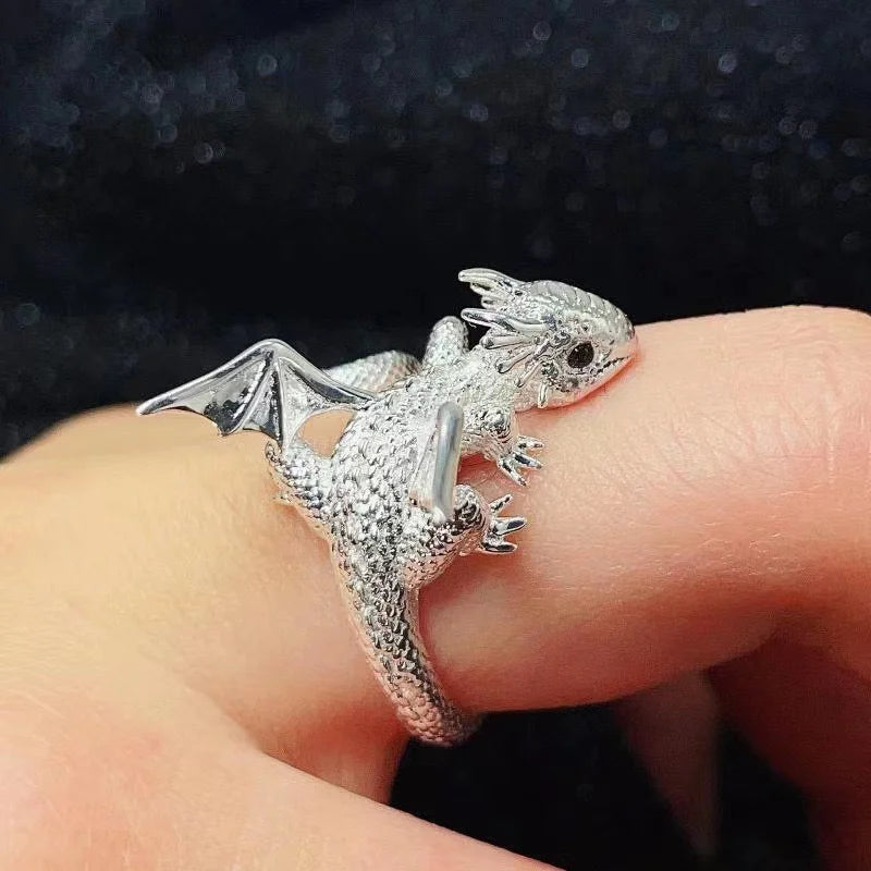 Bagues d'ouverture vintage en forme de dragon foncé