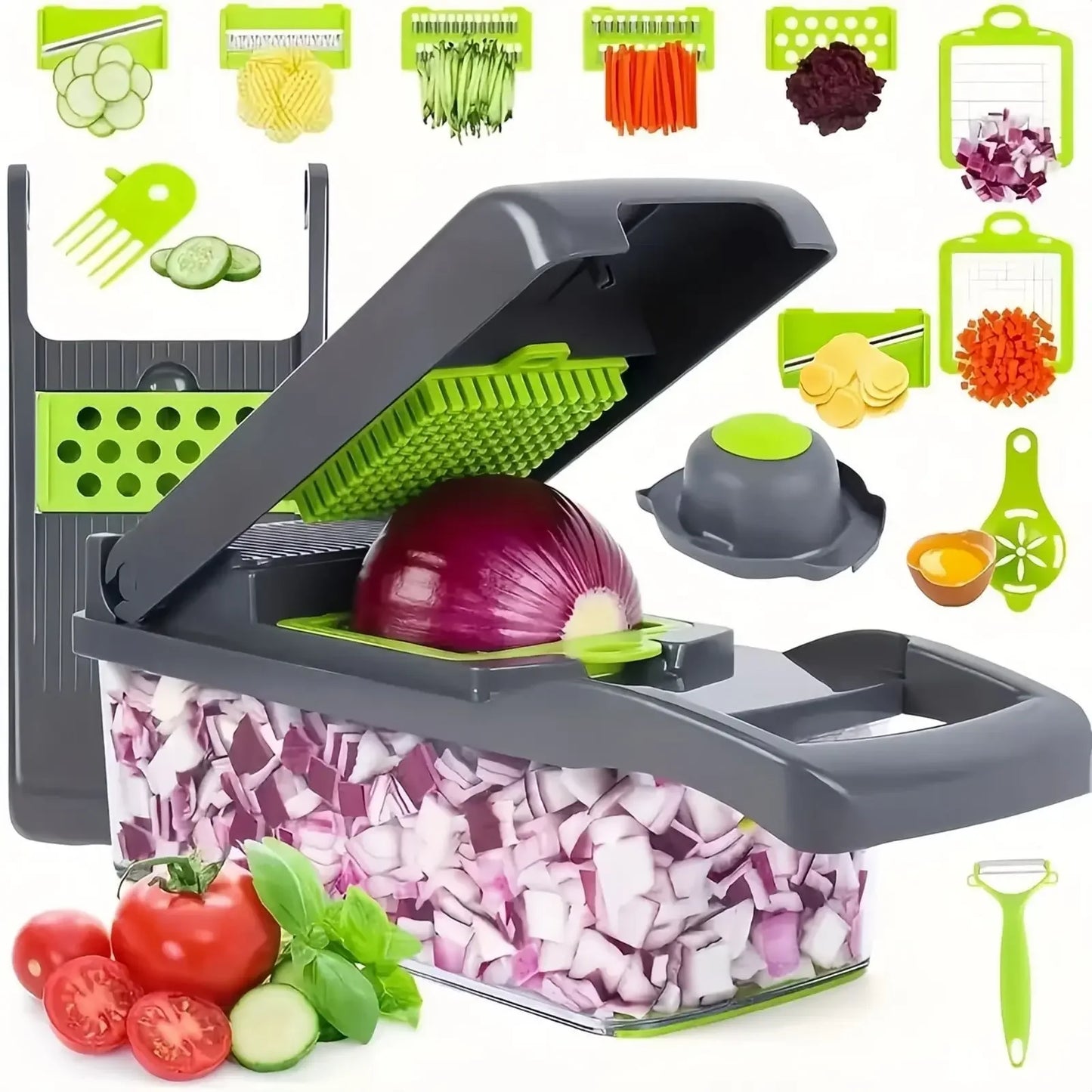 Hachoir à légumes multifonctionnel avec poignée, râpe à aliments, hachoir à aliments, trancheuse à légumes, coupe en dés, 14/16 en 1, articles de cuisine Cocina