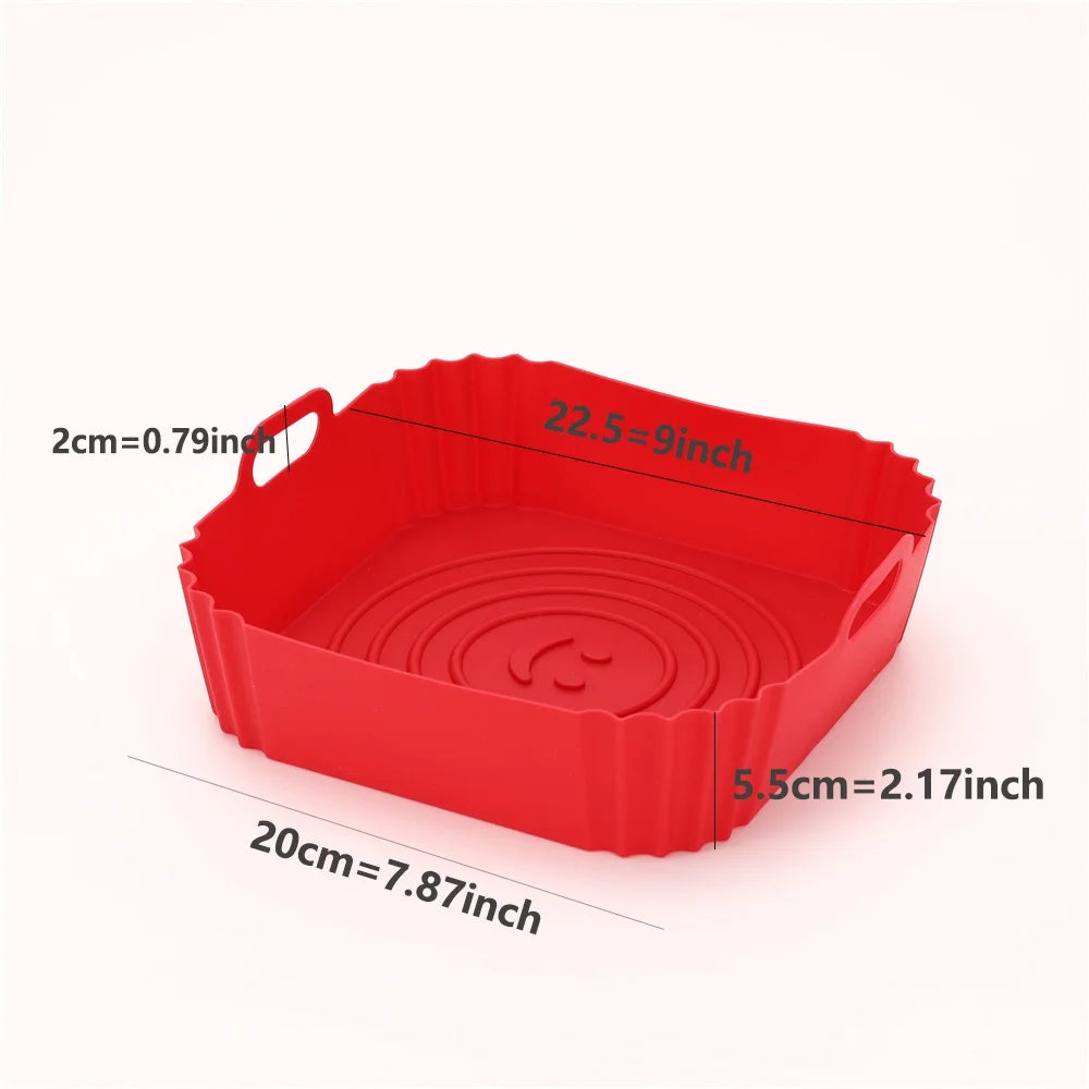 Revêtement de poêle réutilisable pour friteuse à air comprimé, accessoires en silicone pour friteuses à air comprimé, plaque de cuisson pour four, pizza, poulet, moule en silicone antiadhésif pour friteuse à air comprimé