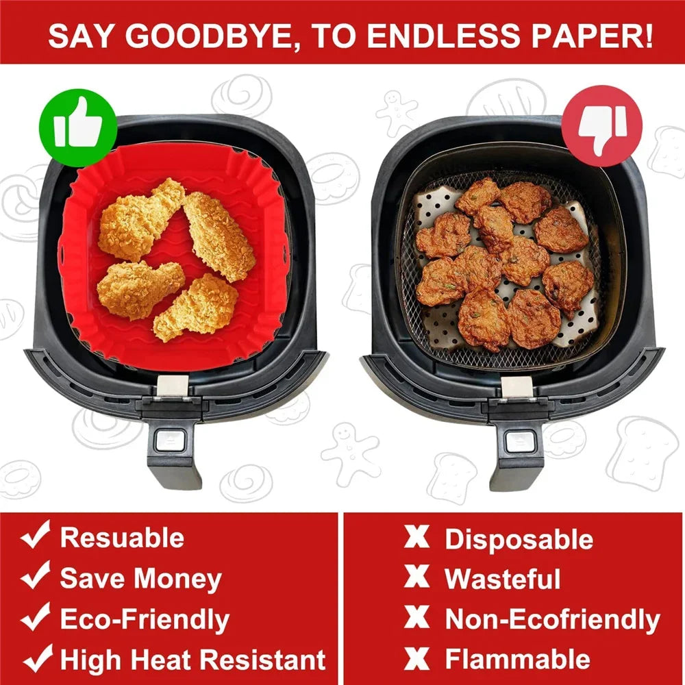 Revêtement de poêle réutilisable pour friteuse à air comprimé, accessoires en silicone pour friteuses à air comprimé, plaque de cuisson pour four, pizza, poulet, moule en silicone antiadhésif pour friteuse à air comprimé