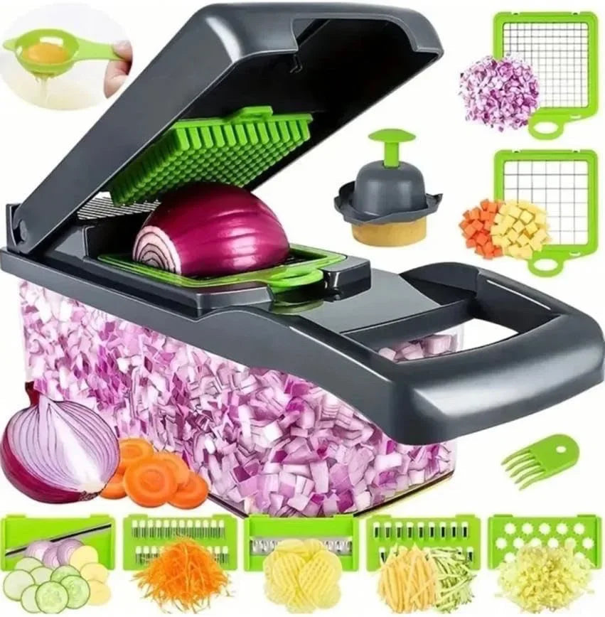 Hachoir à légumes multifonctionnel avec poignée, râpe à aliments, hachoir à aliments, trancheuse à légumes, coupe en dés, 14/16 en 1, articles de cuisine Cocina