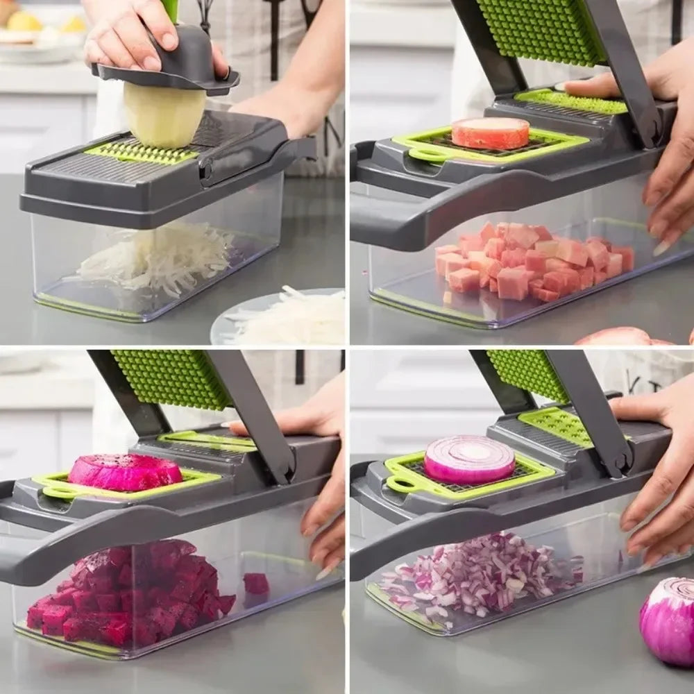 Hachoir à légumes multifonctionnel avec poignée, râpe à aliments, hachoir à aliments, trancheuse à légumes, coupe en dés, 14/16 en 1, articles de cuisine Cocina