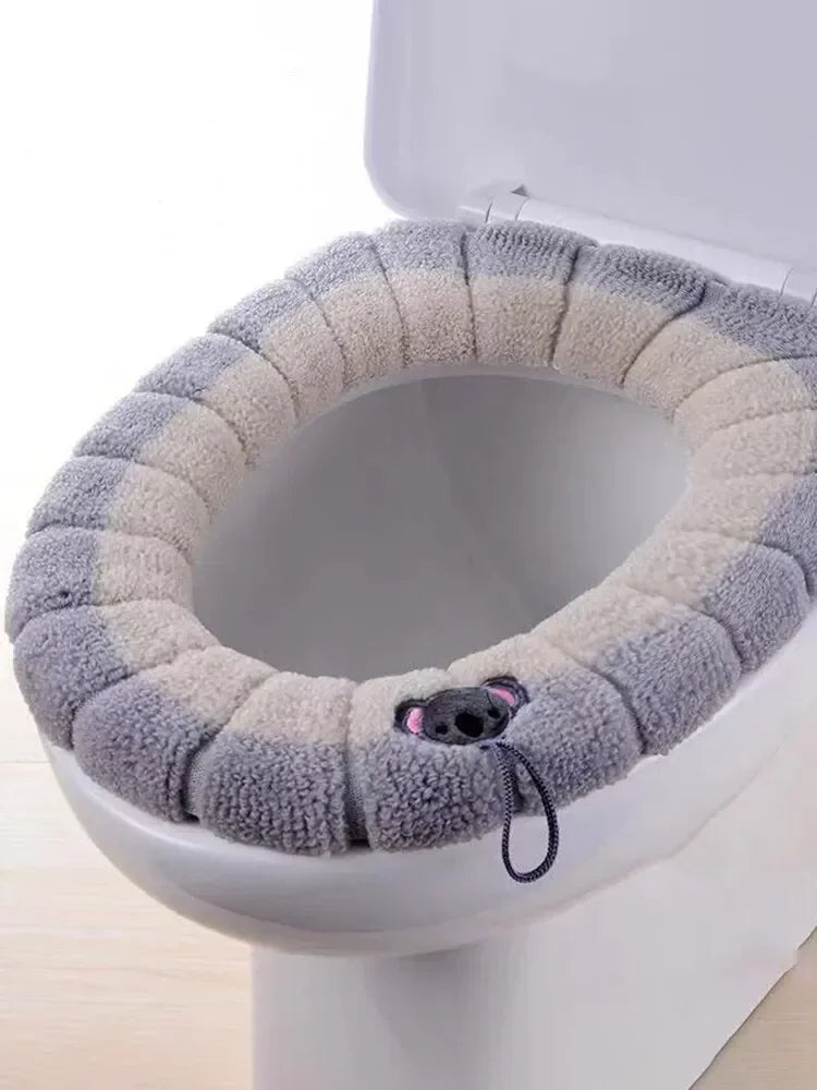 1 paquet de tapis de toilette tricoté portable de couleur cousue, housse de toilette antigel lavable et épaisse tricotée de type O universelle