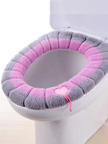 1 paquet de tapis de toilette tricoté portable de couleur cousue, housse de toilette antigel lavable et épaisse tricotée de type O universelle