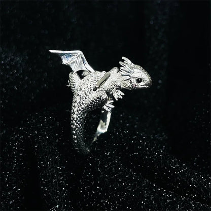 Bagues d'ouverture vintage en forme de dragon foncé
