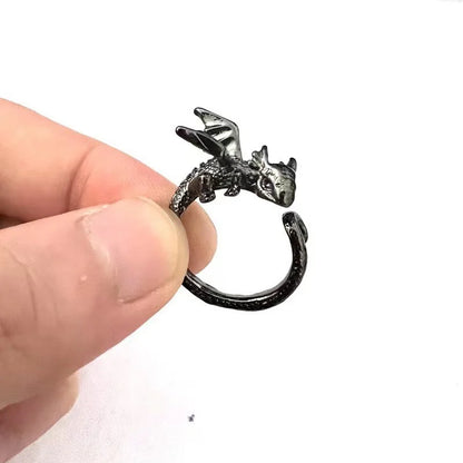 Bagues d'ouverture vintage en forme de dragon foncé