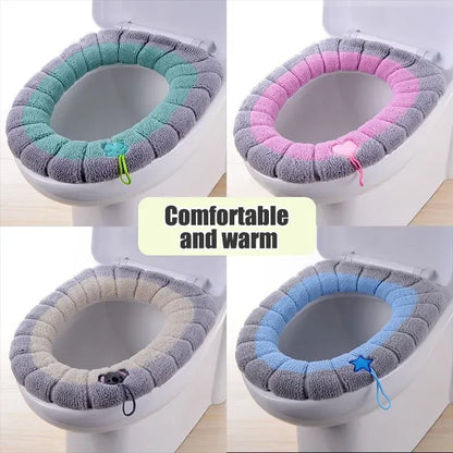 1 paquet de tapis de toilette tricoté portable de couleur cousue, housse de toilette antigel lavable et épaisse tricotée de type O universelle