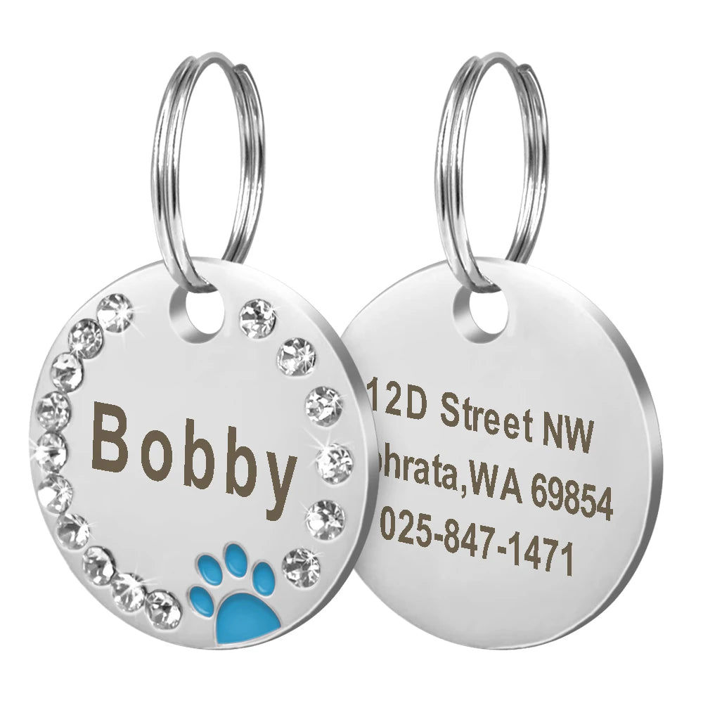 Médaille d'Identification Personnalisée avec Strass pour Chiens et Chats