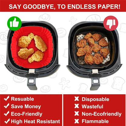 Revêtement de poêle réutilisable pour friteuse à air comprimé, accessoires en silicone pour friteuses à air comprimé, plaque de cuisson pour four, pizza, poulet, moule en silicone antiadhésif pour friteuse à air comprimé