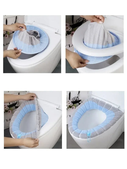 1 paquet de tapis de toilette tricoté portable de couleur cousue, housse de toilette antigel lavable et épaisse tricotée de type O universelle